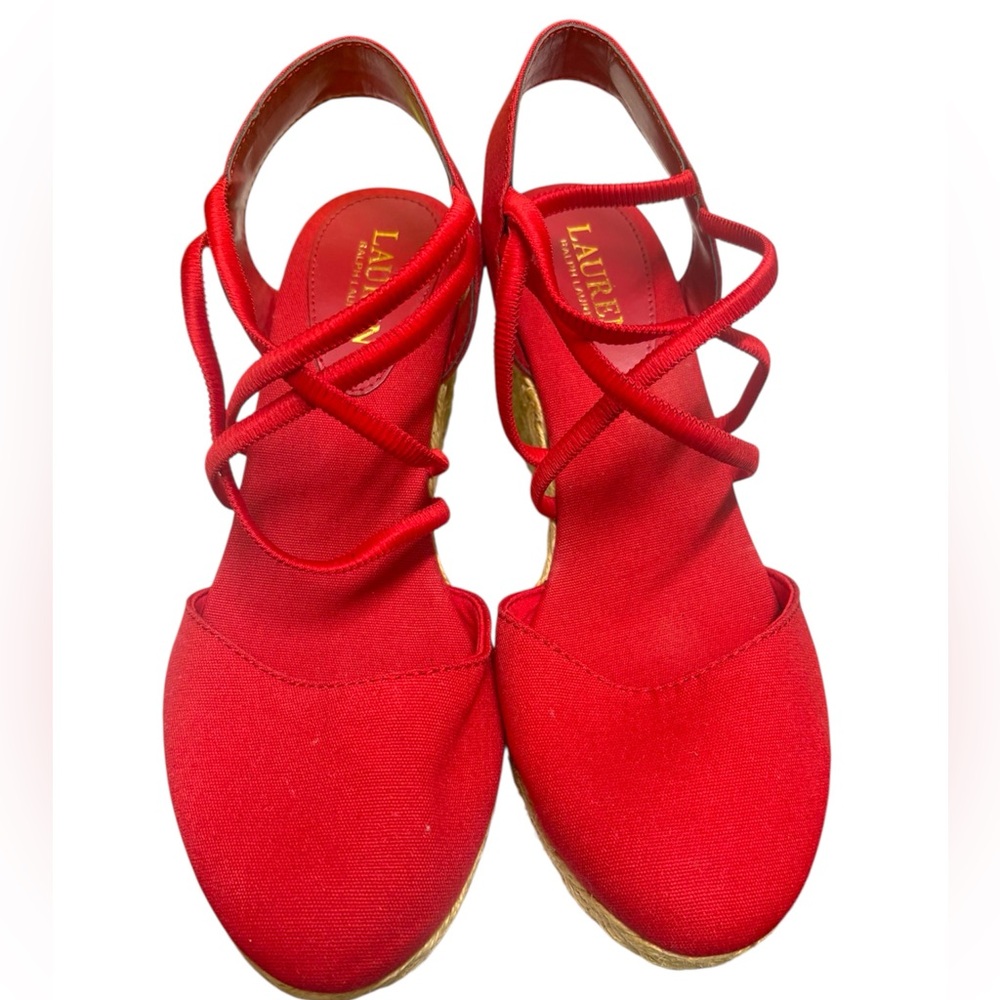 Lauren Ralph Lauren Red Espadrille Wedge Sandals - Picture 2 of 9